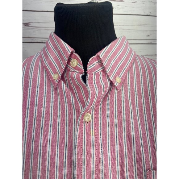 Chaps Mens Button Down Stretch Oxford Long Sleeve Pink Striped Shirt XXL - Picture 7 of 9